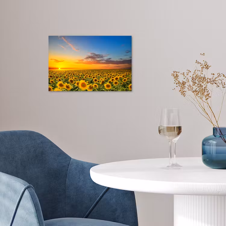 Bloemen - Zonnebloem - Zonsondergang - Nacht - Oranje poster papier klein -sfeer3