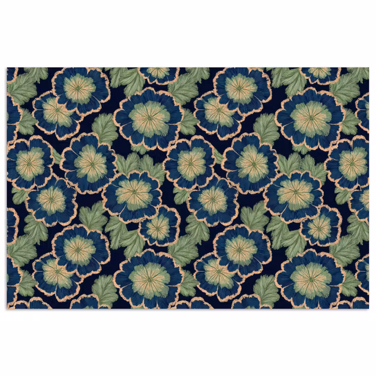 Bloemen - Borduurwerk - Patroon - Blauw - Groen poster papier klein 62 -3d