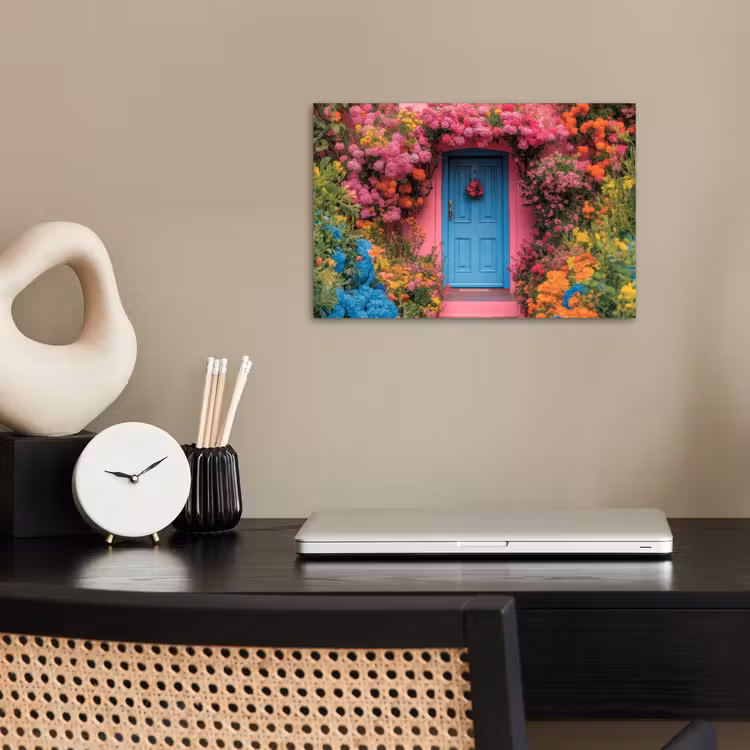 Bloemen - Deur - Roze poster papier klein -sfeer1