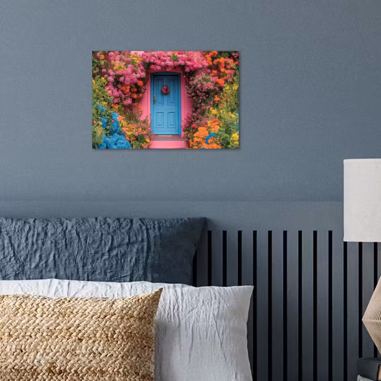 Bloemen - Deur - Roze poster papier klein -sfeer2