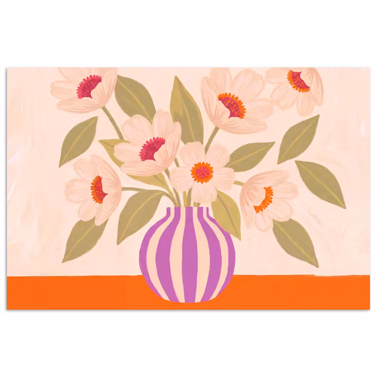 Bloemen - Vaas - Abstract - Paars - Oranje poster papier klein -3d