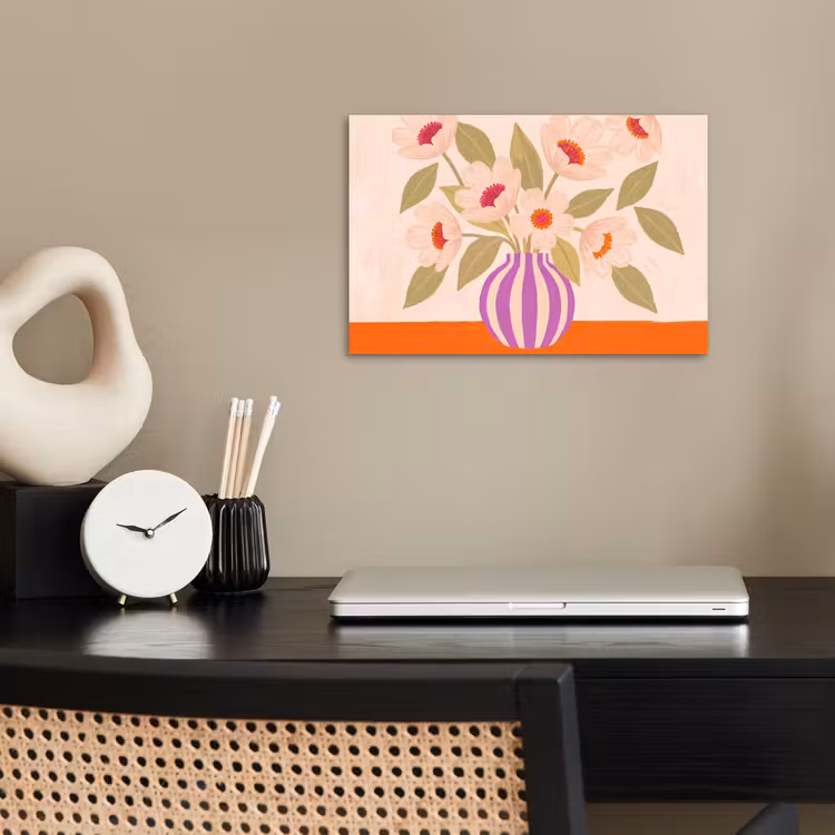 Bloemen - Vaas - Abstract - Paars - Oranje poster papier klein -sfeer1