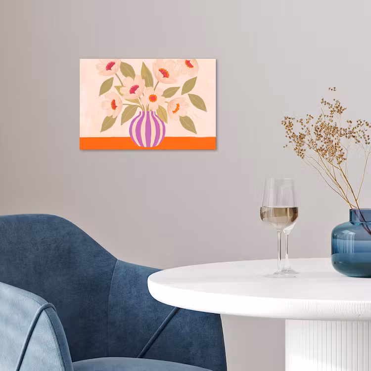 Bloemen - Vaas - Abstract - Paars - Oranje poster papier klein -sfeer3