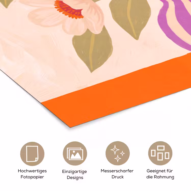 Bloemen - Vaas - Abstract - Paars - Oranje poster papier klein -tcloseup_DE