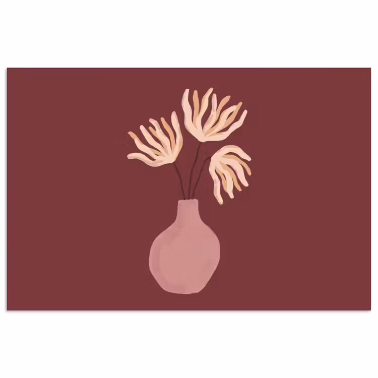 Bloemen - Vaas - Abstract - Modern - Aardetinten poster papier klein -3d