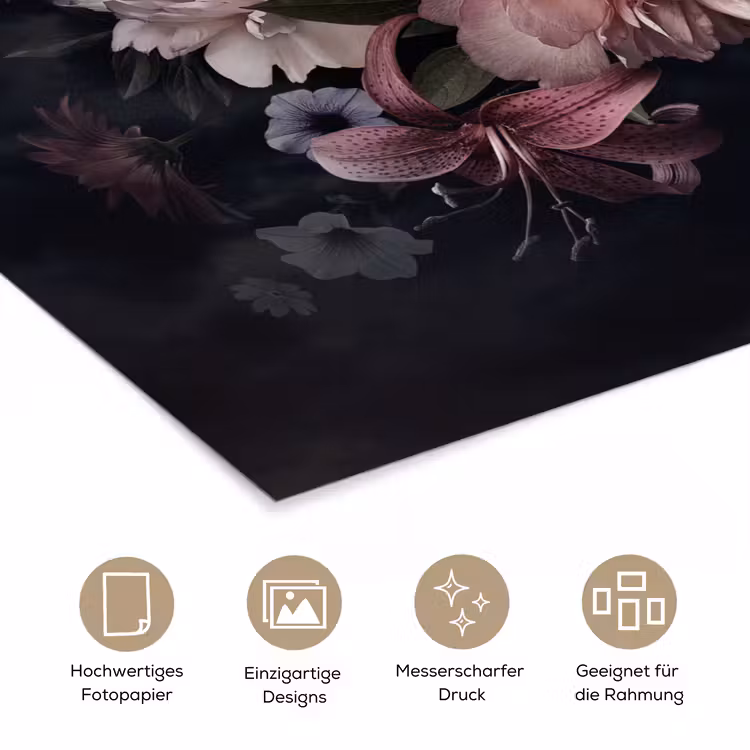 Bloemen - Vintage - Pastel - Zwart - Boeket poster papier klein -tcloseup_DE