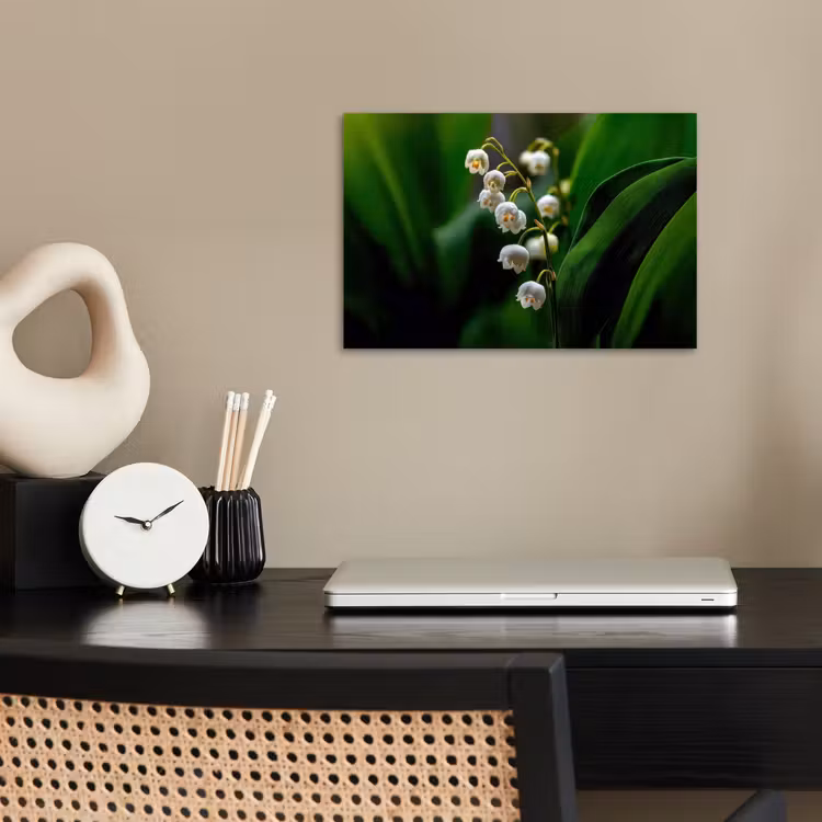 Bloemen - Wit - Bladeren - Lelietjes poster papier klein -sfeer1