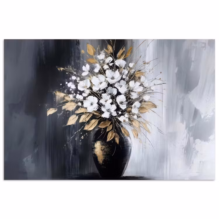 Bloemen - Wit - Vaas - Abstract poster papier klein -3d