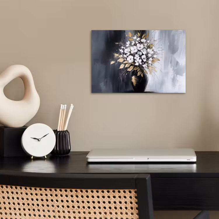 Bloemen - Wit - Vaas - Abstract poster papier klein -sfeer1