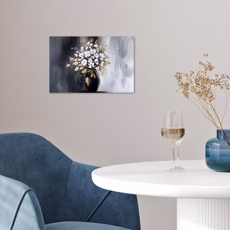 Bloemen - Wit - Vaas - Abstract poster papier klein -sfeer3