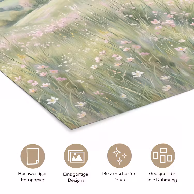 Bloemen veld - Bloemen - Groen poster papier klein -tcloseup_DE