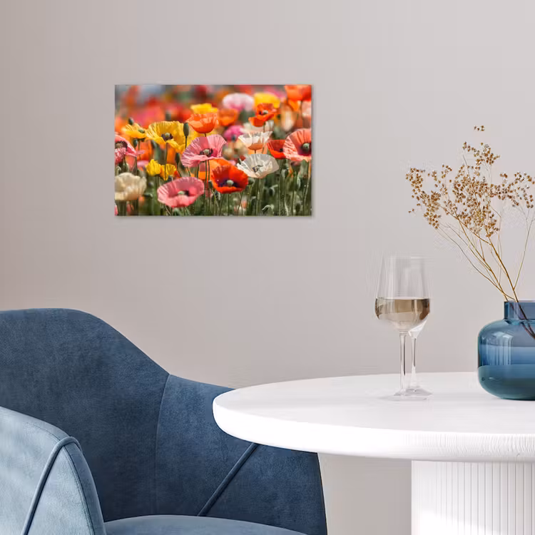 Bloemenveld - Klaprozen - Kleurrijk poster papier klein -sfeer3