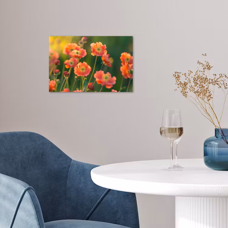 Bloemenveld - Zonnestralen - Oranje poster papier klein -sfeer3