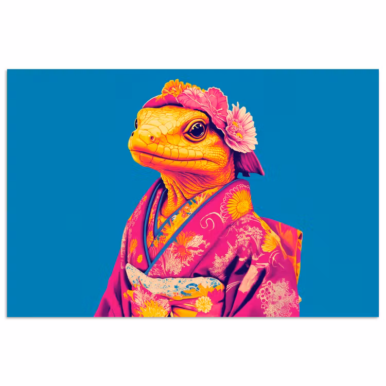 Bloemenkrans - Hagedis - Kimono - Paars poster papier klein -3d