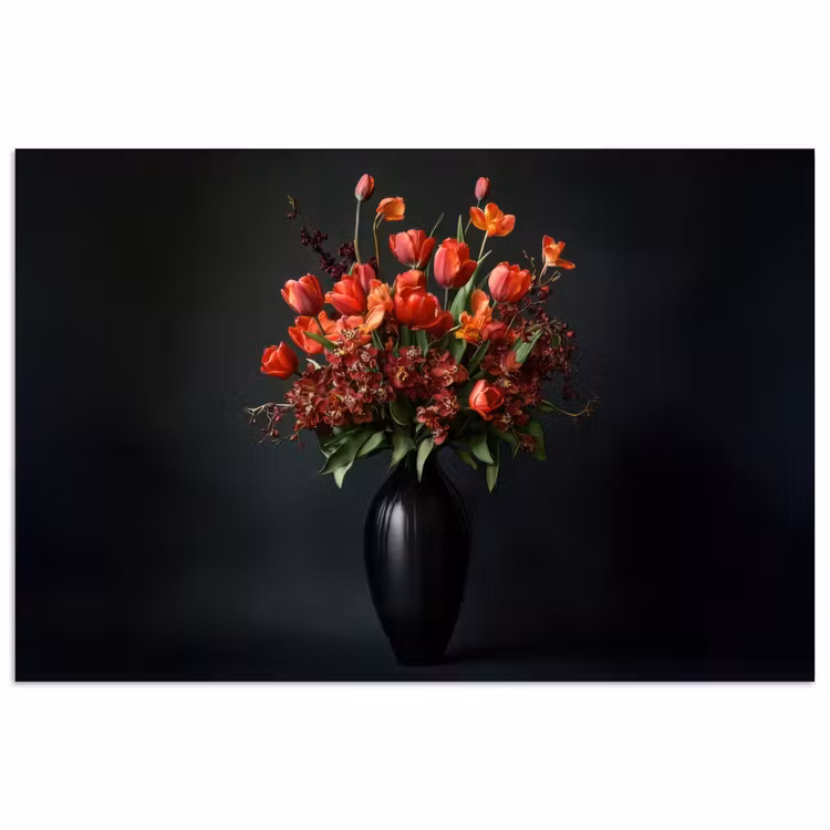 Boeket - Tulpen - Vaas - Rood poster papier klein -3d