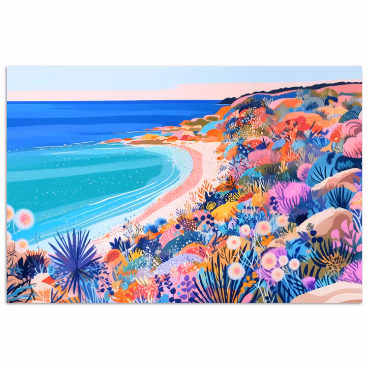 Bloemenweide - Zee - Zomers poster papier klein -3d