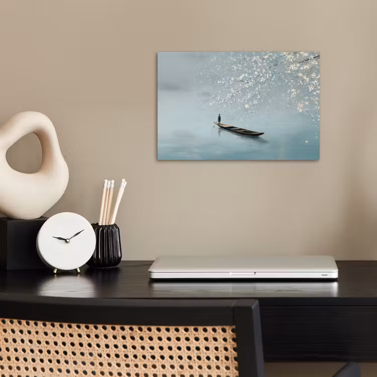 Bloesems - Minimalistisch - Wateroppervlak - Boot poster papier klein -sfeer1