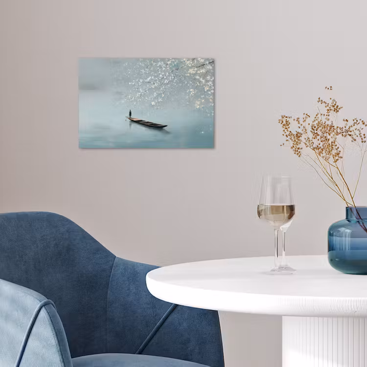 Bloesems - Minimalistisch - Wateroppervlak - Boot poster papier klein -sfeer3