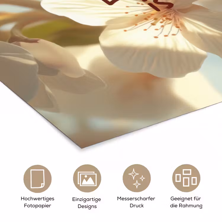 Bloesems - Zonlicht - Quote - Wit poster papier klein -tcloseup_DE