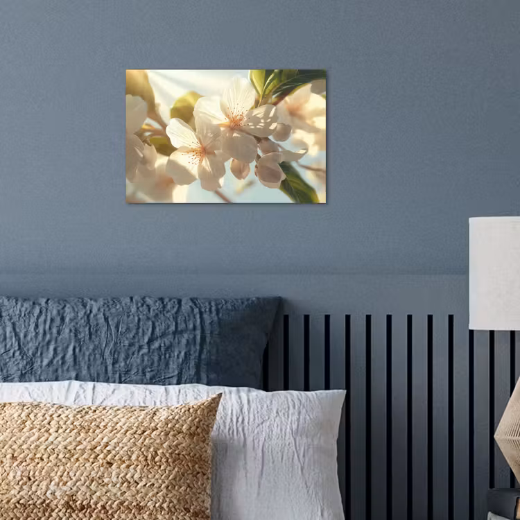 Bloesems - Wit - Zonnestralen - Bloemblaadjes poster papier klein -sfeer2