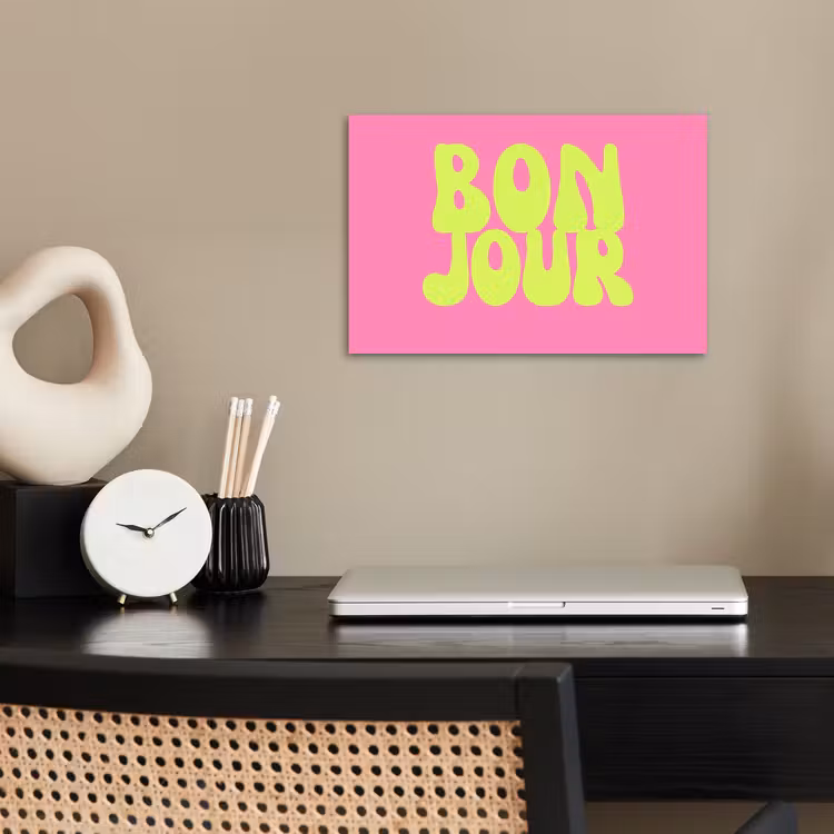 Bonjour - Roze - Fel groen poster papier klein -sfeer1