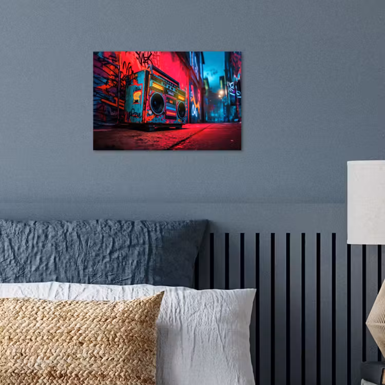 Boombox - Rood - Graffiti - Neon poster papier klein -sfeer2