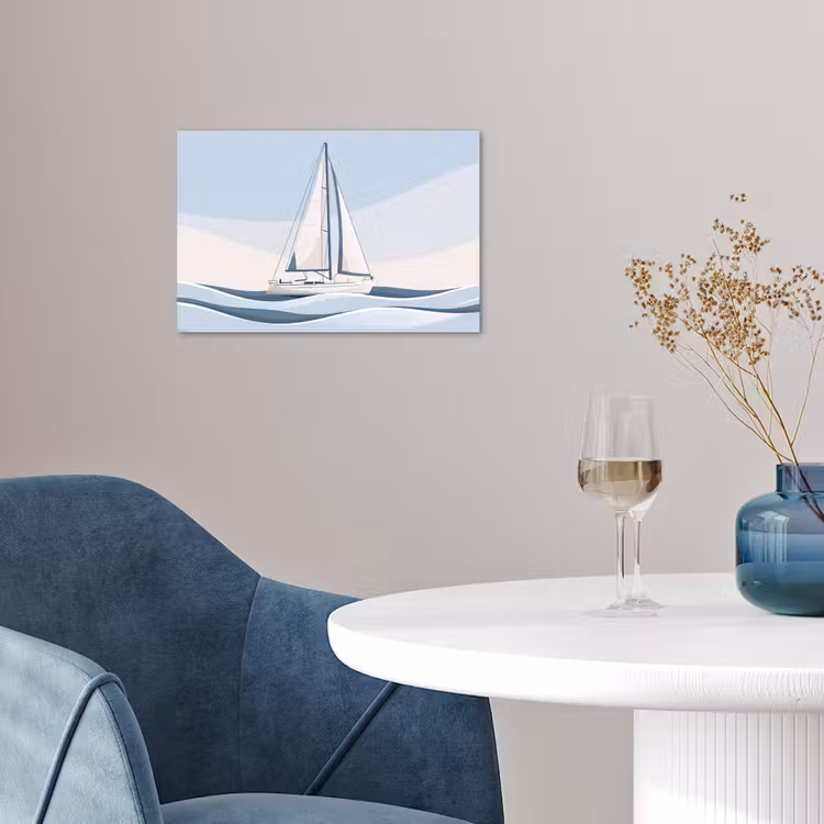 Boot - Zeil - Zee - Modern - Beige poster papier klein -sfeer3