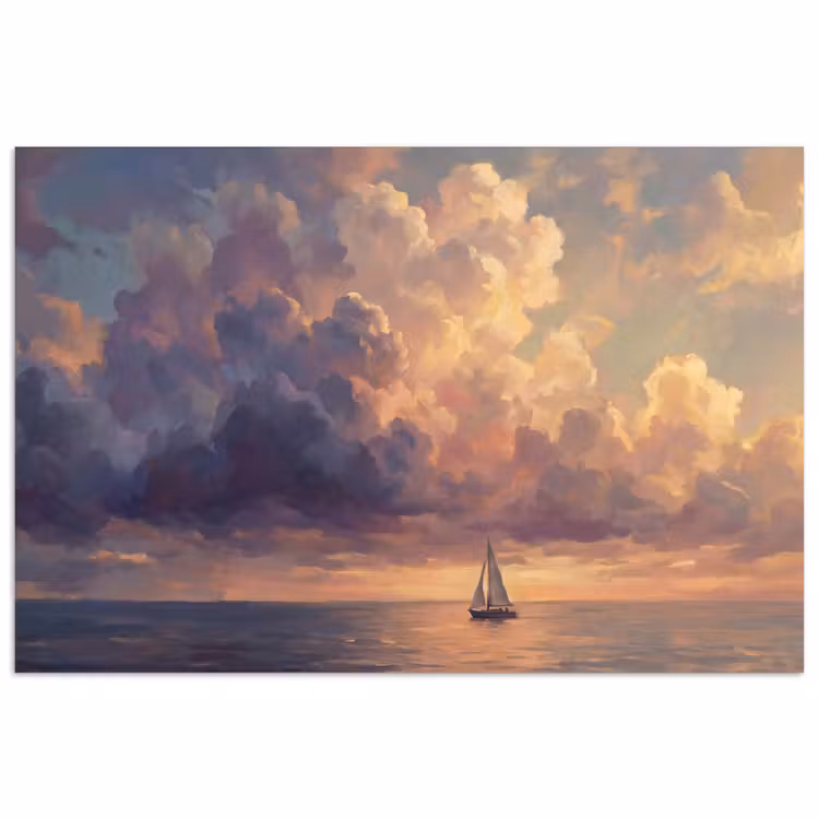 Boot - Zonsondergang - Zee - Natuur - Goud poster papier klein -3d