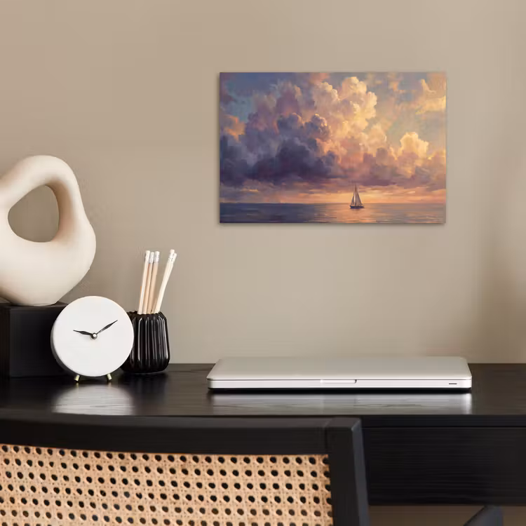 Boot - Zonsondergang - Zee - Natuur - Goud poster papier klein -sfeer1