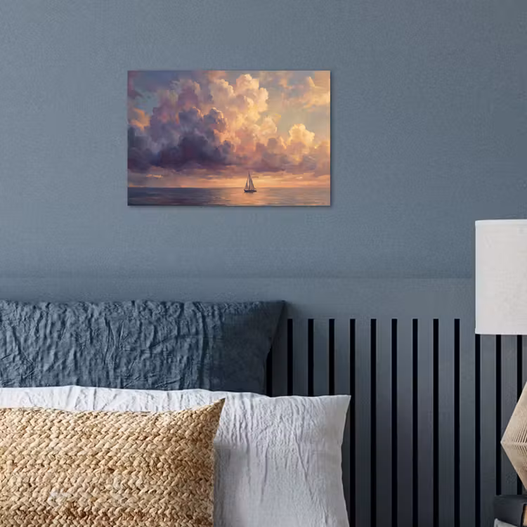 Boot - Zonsondergang - Zee - Natuur - Goud poster papier klein -sfeer2