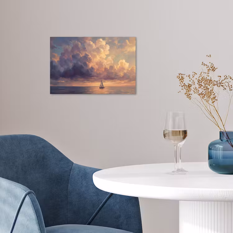 Boot - Zonsondergang - Zee - Natuur - Goud poster papier klein -sfeer3