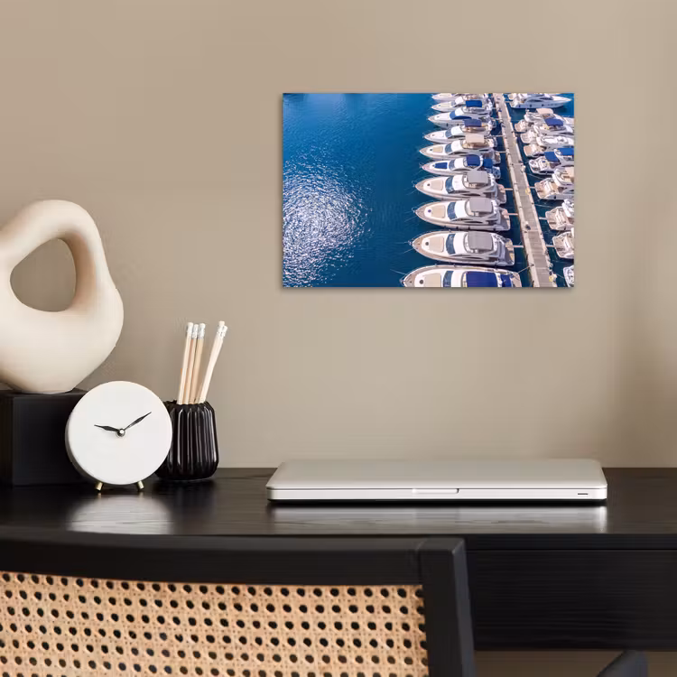Boot - Jachthaven - Water - Zomer - Blauw poster papier klein -sfeer1