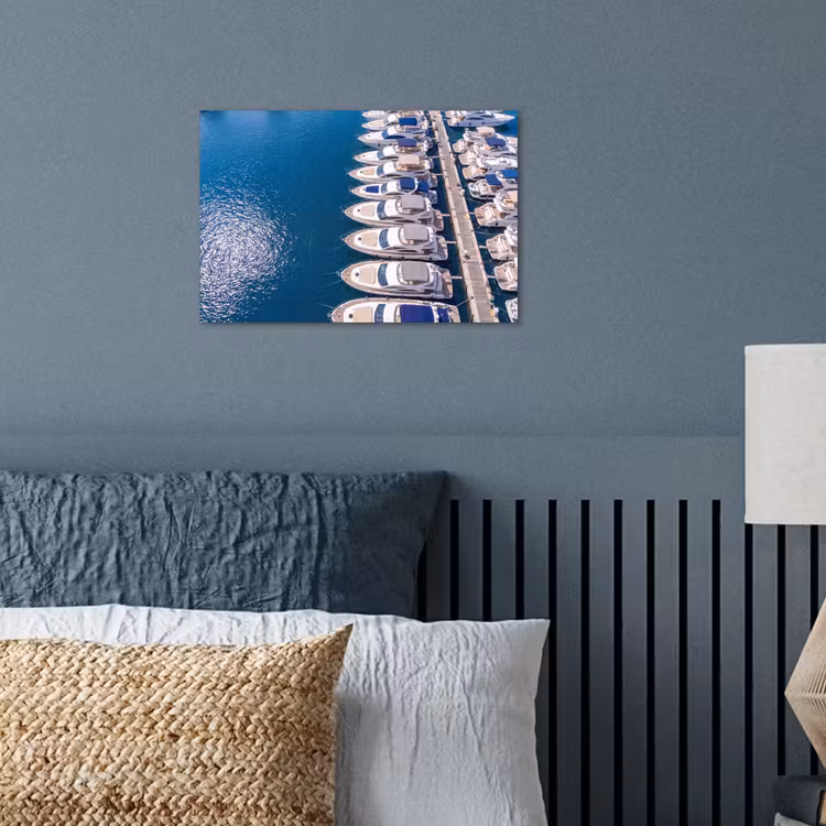Boot - Jachthaven - Water - Zomer - Blauw poster papier klein -sfeer2