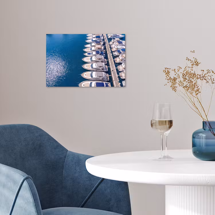 Boot - Jachthaven - Water - Zomer - Blauw poster papier klein -sfeer3