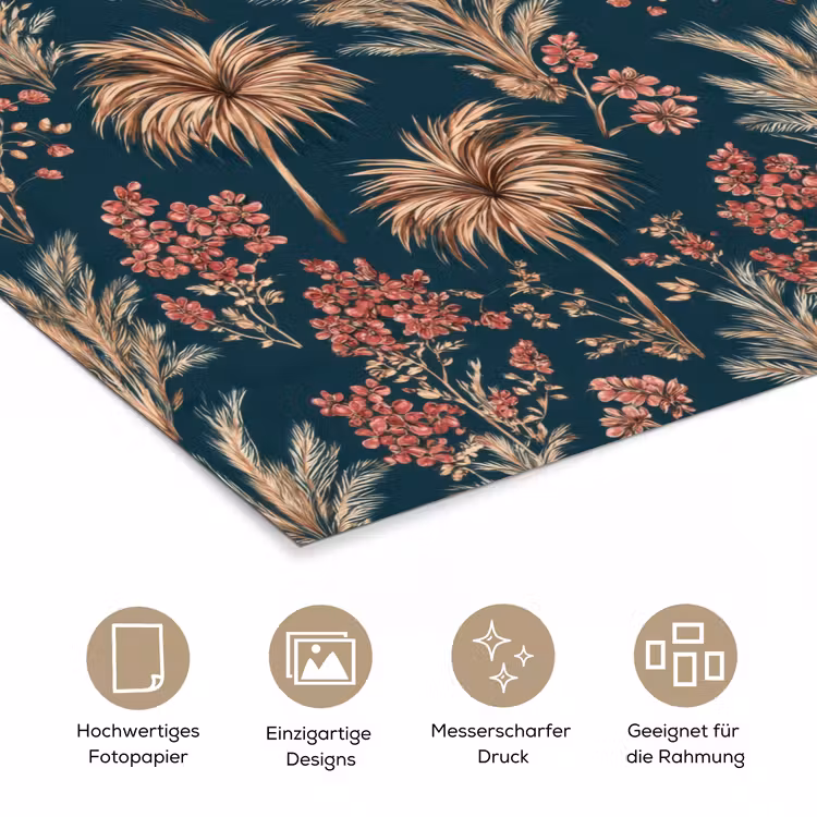 Botanisch - Patroon - Blauw poster papier klein 62 -tcloseup_DE