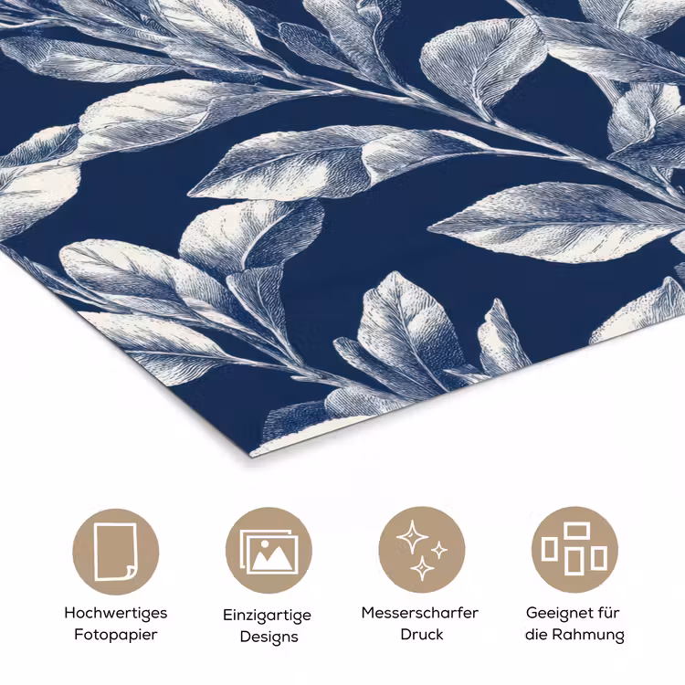 Botanisch - Patroon - Blauw poster papier klein 62 -tcloseup_DE
