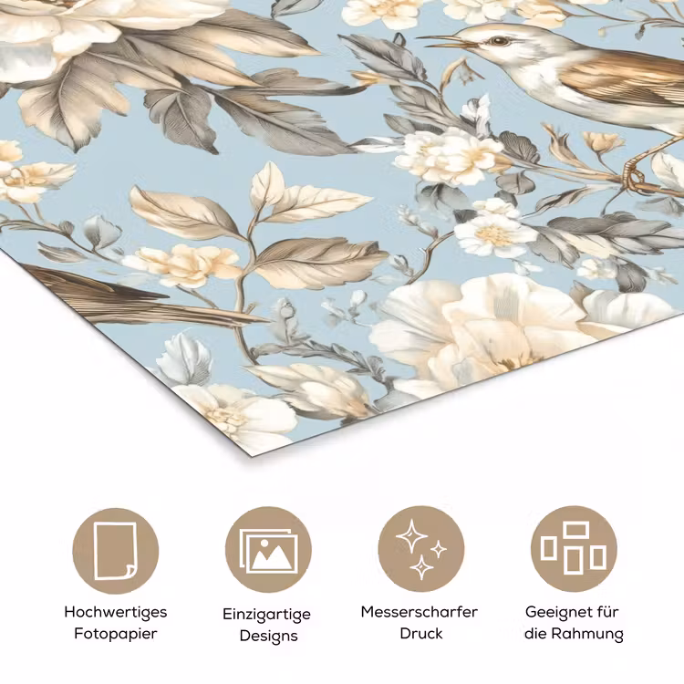 Botanisch - Zangvogel - Blauw poster papier klein 62 -tcloseup_DE