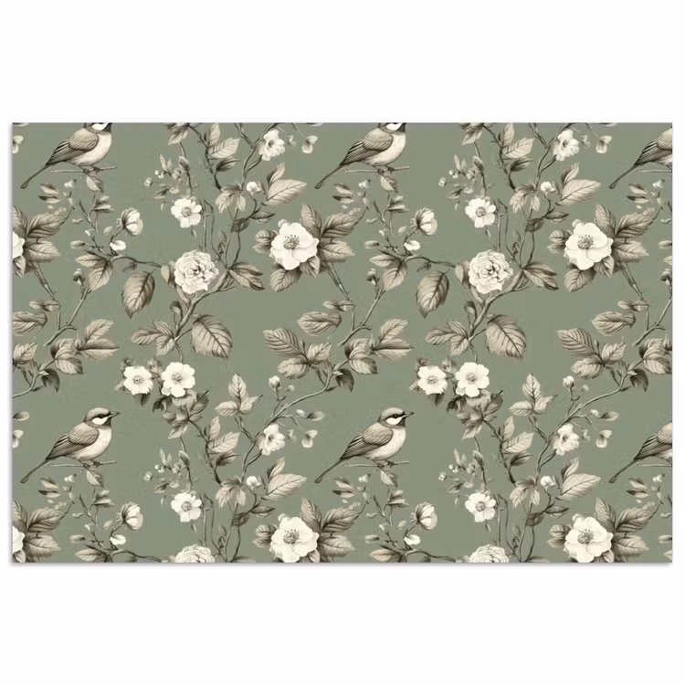 Botanisch - Vogels - Groen poster papier klein 62 -3d