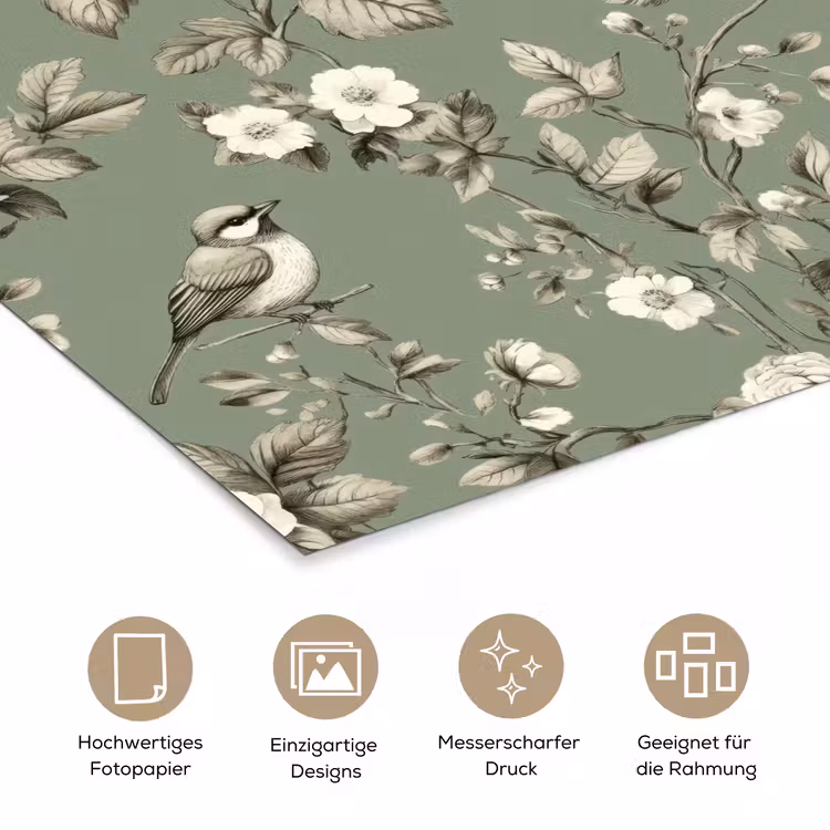 Botanisch - Vogels - Groen poster papier klein 62 -tcloseup_DE