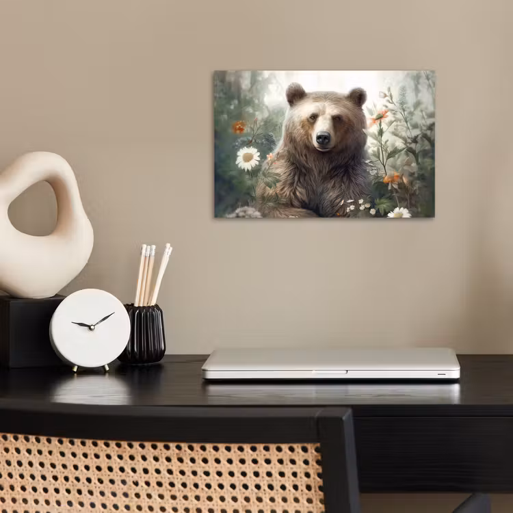 Bruine beer - Wilde dieren - Bloemen - Planten poster papier klein -sfeer1