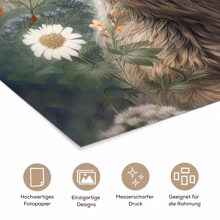 Bruine beer - Wilde dieren - Bloemen - Planten poster papier klein -tcloseup_DE