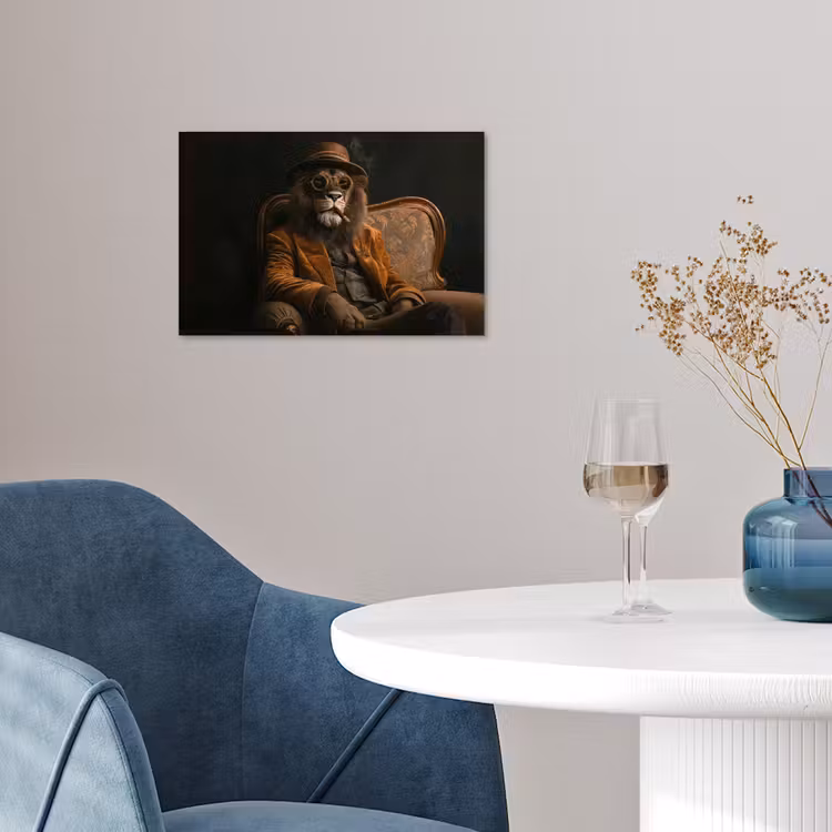 Bril - Leeuw - Bank - Hoed poster papier klein -sfeer3