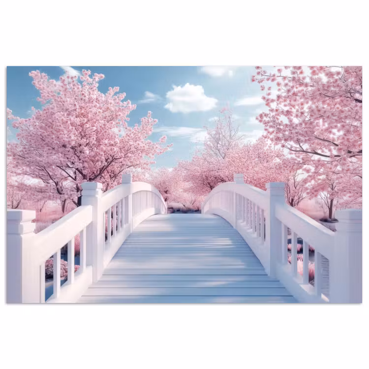 Brug - Kersenbomen - Wit poster papier klein -3d