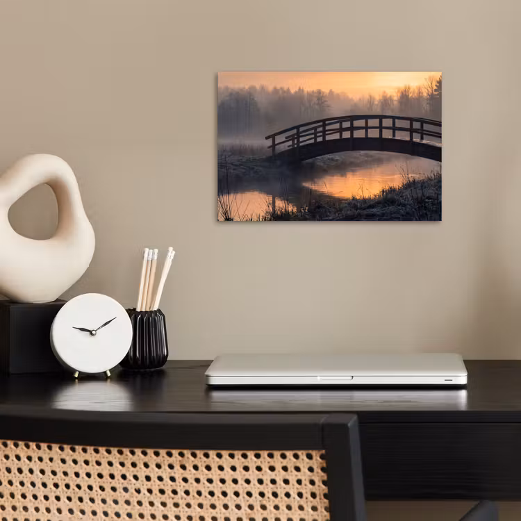 Brug - Mist - Bomen - Water poster papier klein -sfeer1