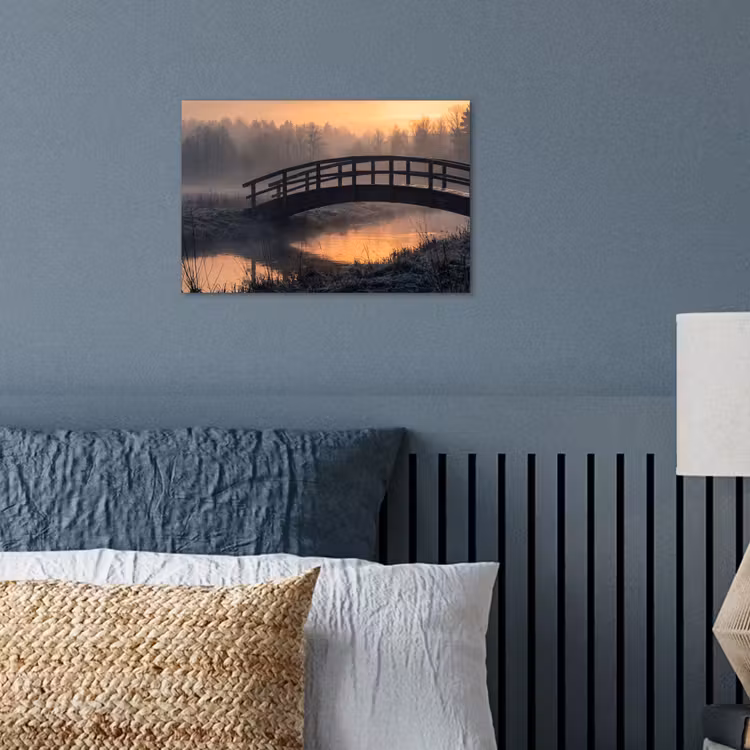 Brug - Mist - Bomen - Water poster papier klein -sfeer2