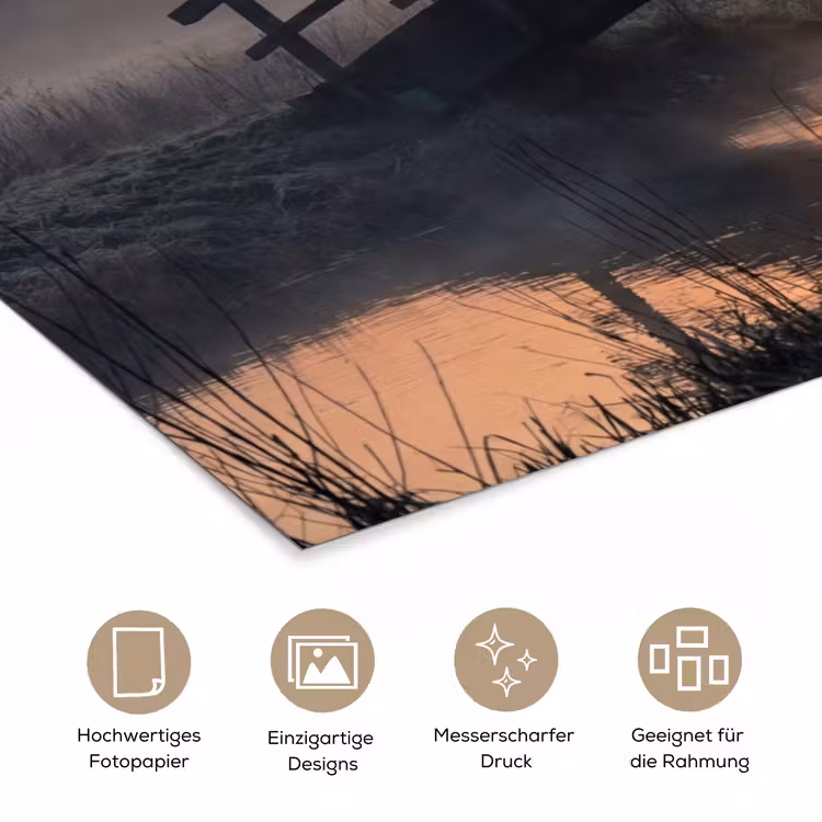 Brug - Mist - Bomen - Water poster papier klein -tcloseup_DE