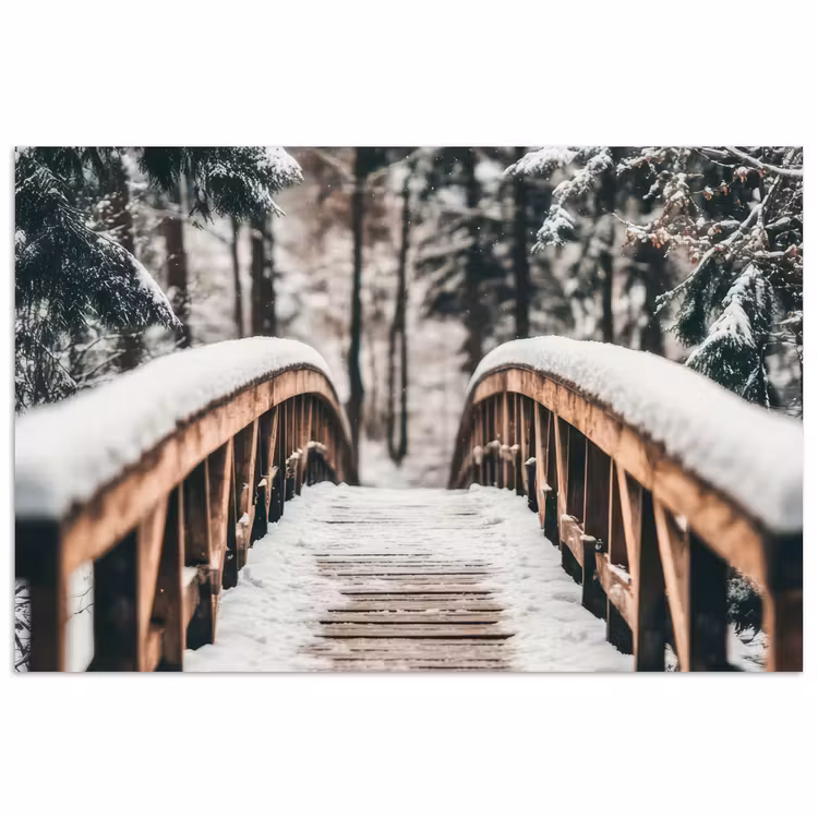 Brug - Winterlandschap - Bos - Natuur - Sneeuw poster papier klein -3d