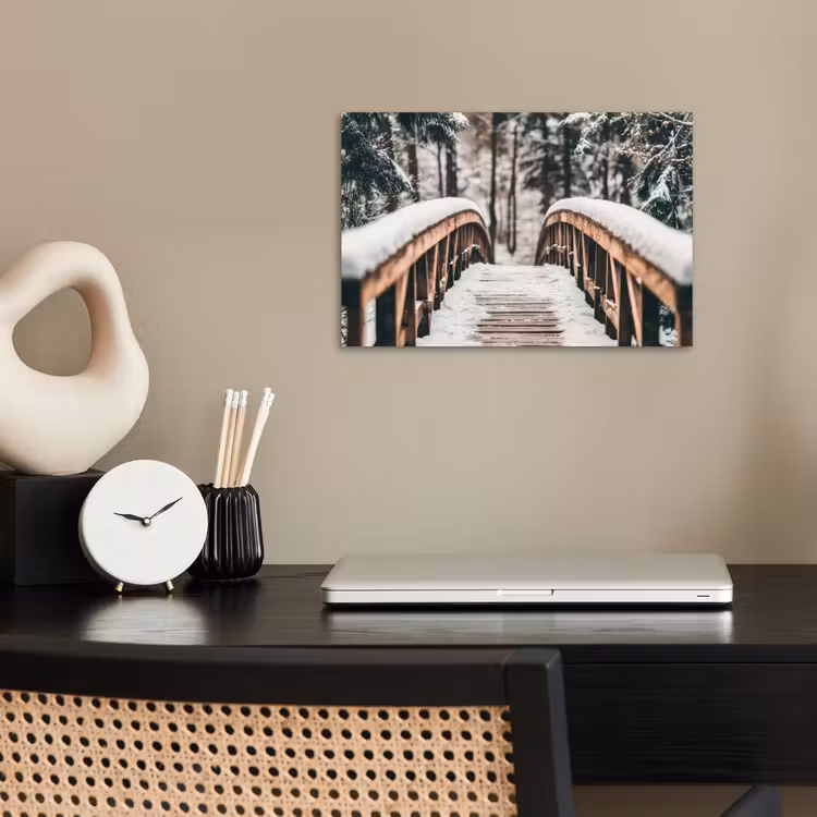 Brug - Winterlandschap - Bos - Natuur - Sneeuw poster papier klein -sfeer1