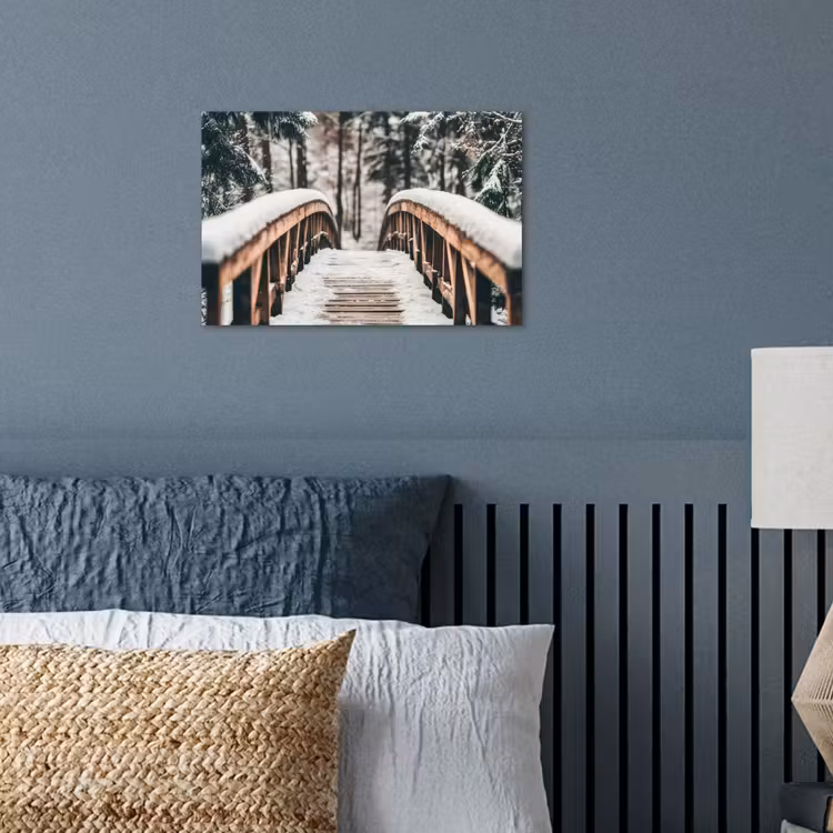 Brug - Winterlandschap - Bos - Natuur - Sneeuw poster papier klein -sfeer2