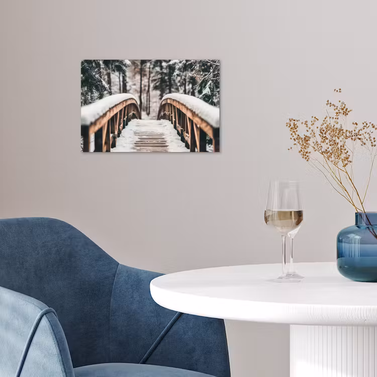 Brug - Winterlandschap - Bos - Natuur - Sneeuw poster papier klein -sfeer3